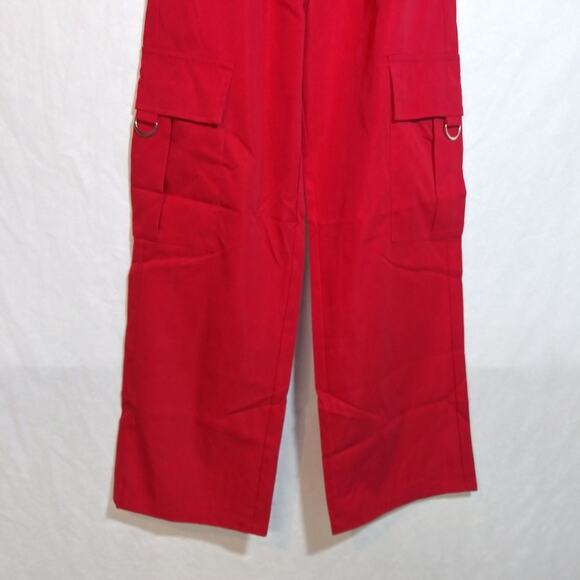 Pretty Little Thing Petite Red Buckle Detail Cargo Wide Leg Pants Size 2 - Picture 3 of 8
